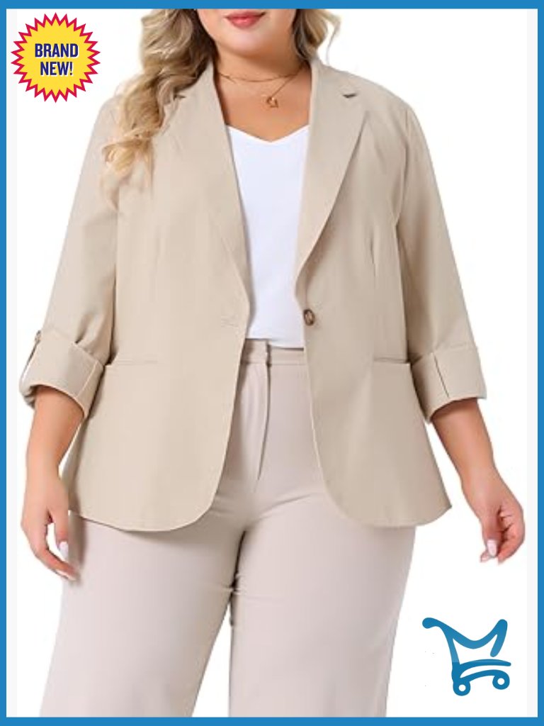 Women's Plus Size Linen Cotton Blazer Office Work Suit Jacket